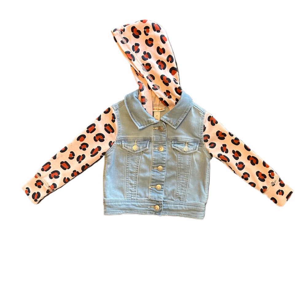Cat & Jack denim and pink leopard print hooded jacket size 2T
